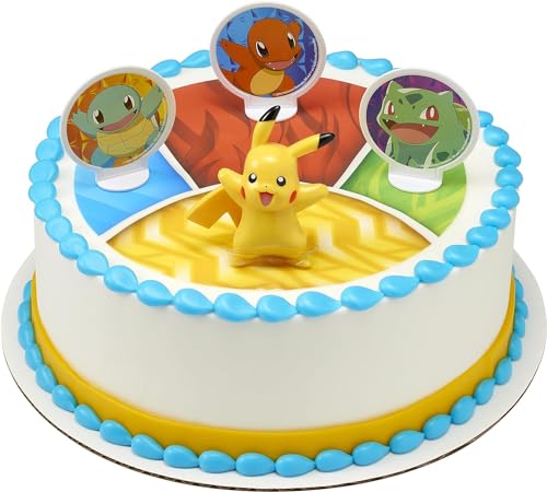 DecoSet® Pokemon Light Up Pikachu Cake Topper, 4 - Piece Decoration Set, Birthday Decorations For All Size and Shape Cakes