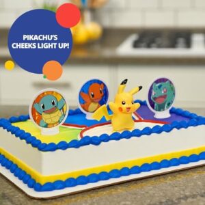 DecoSet® Pokemon Light Up Pikachu Cake Topper, 4 - Piece Decoration Set, Birthday Decorations For All Size and Shape Cakes