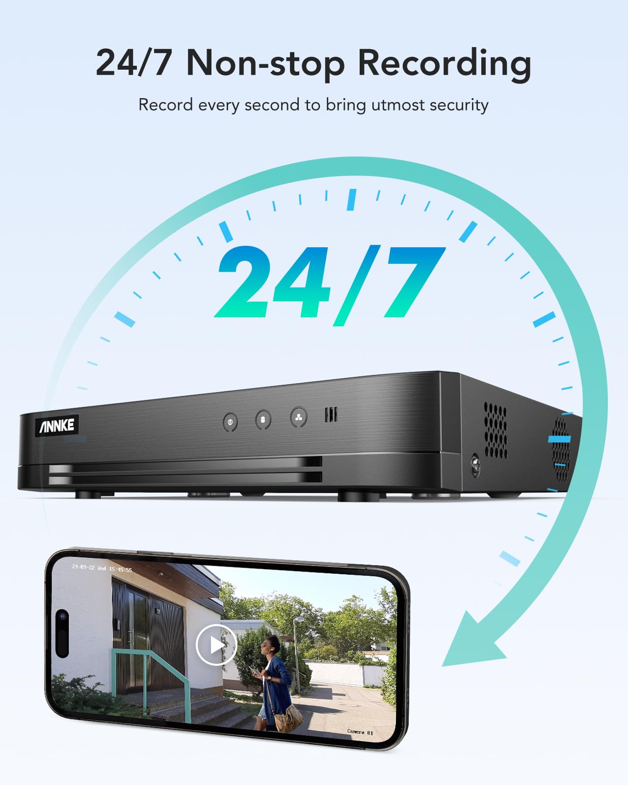 ANNKE 16-Channel HD-TVI 1080P Lite Security Video DVR, H.265+ Video Compression for Bandwidth Efficiency, HDMI and VGA Outputs Both Support Up to 1080P, Remote Access, Email Alarm, NO HDD