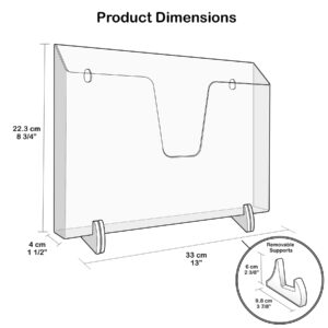 Acrimet Pocket File Holder Horizontal Design Brochure Display (for Wall Mount or Countertop Use) (Removable Supports Included) (Letter Size) (Clear Crystal Color)