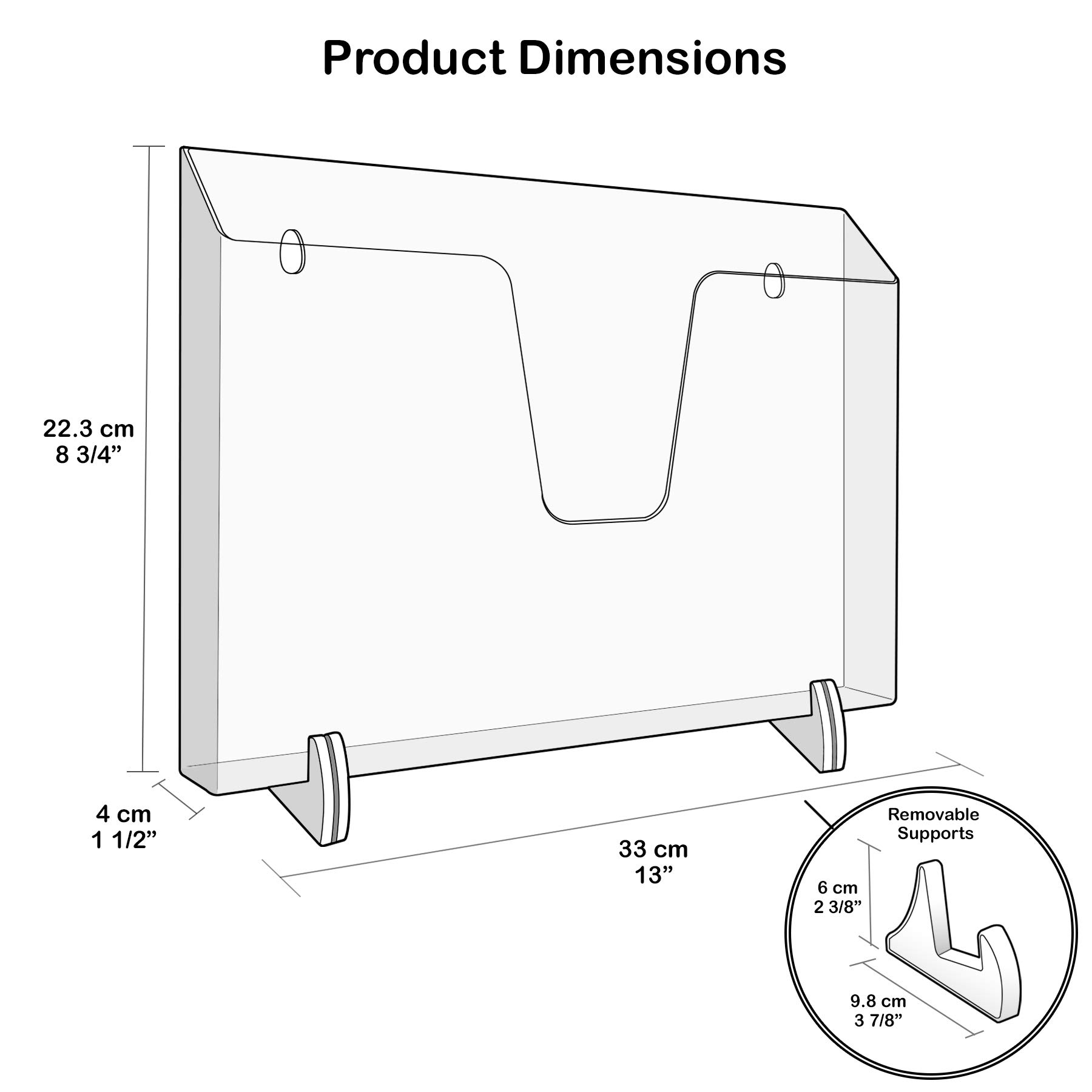 Acrimet Pocket File Holder Horizontal Design Brochure Display (for Wall Mount or Countertop Use) (Removable Supports Included) (Letter Size) (Clear Crystal Color)