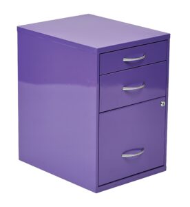 osp home furnishings hpb heavy duty 3-drawer metal file cabinet for standard files and office supplies, purple finish