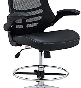 Modway Attainment Vinyl Drafting Chair - Drafting Stool With Flip-Up Arm in Black