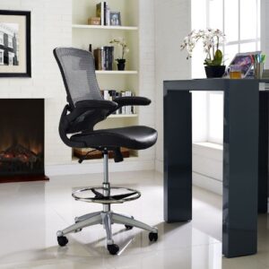 Modway Attainment Vinyl Drafting Chair - Drafting Stool With Flip-Up Arm in Black