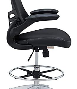 Modway Attainment Vinyl Drafting Chair - Drafting Stool With Flip-Up Arm in Black