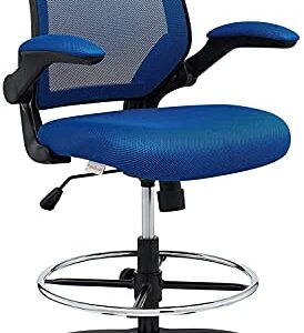 Modway Veer Drafting Chair - Reception Desk Chair - Flip-Up Arm Drafting Chair in Blue