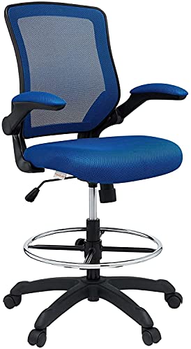 Modway Veer Drafting Chair - Reception Desk Chair - Flip-Up Arm Drafting Chair in Blue