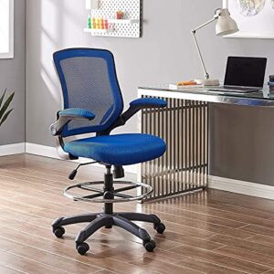 Modway Veer Drafting Chair - Reception Desk Chair - Flip-Up Arm Drafting Chair in Blue