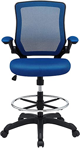 Modway Veer Drafting Chair - Reception Desk Chair - Flip-Up Arm Drafting Chair in Blue