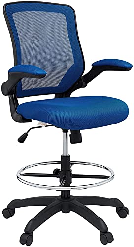 Modway Veer Drafting Chair - Reception Desk Chair - Flip-Up Arm Drafting Chair in Blue