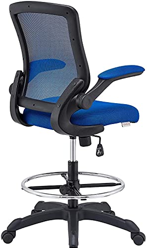 Modway Veer Drafting Chair - Reception Desk Chair - Flip-Up Arm Drafting Chair in Blue