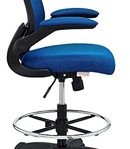 Modway Veer Drafting Chair - Reception Desk Chair - Flip-Up Arm Drafting Chair in Blue