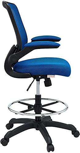 Modway Veer Drafting Chair - Reception Desk Chair - Flip-Up Arm Drafting Chair in Blue