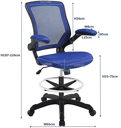 Modway Veer Drafting Chair - Reception Desk Chair - Flip-Up Arm Drafting Chair in Blue