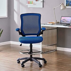 Modway Veer Drafting Chair - Reception Desk Chair - Flip-Up Arm Drafting Chair in Blue