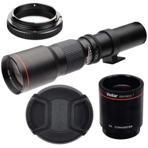 big mike’s high-power 500mm/1000mm f/8 manual telephoto lens for nikon dslr, black