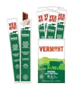 snack sticks by vermont smoke & cure – original flavor – beef & pork – healthy meat protein – 1oz jerky stick – 24 count carton