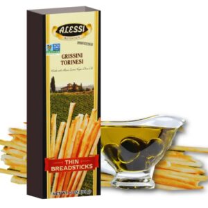alessi imported breadsticks, thin autentico italian crispy bread sticks, low fat made with extra virgin olive oil (thin, 3 ounce (pack of 3))