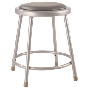 national public seating 6400 series heavy duty 18 inch steel stool with vinyl padded seat supports up to 300 pounds, grey frame and legs