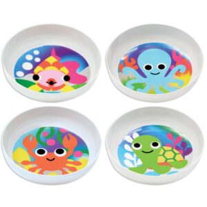 french bull 4pc toddler kids feeding melamine tableware flatware bpa free dishwasher safe, durable plate, cup, bowl, divided tray dinnerware set, 4 count (pack of 1), ocean