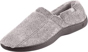 isotoner men's microterry slip on slipper flat sandals, charcoal, 9.5