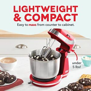 DASH Stand Mixer (Electric Mixer for Everyday Use): 6 Speed Stand Mixer with 3 qt Stainless Steel Mixing Bowl, Dough Hooks & Mixer Beaters for Dressings, Frosting, Meringues & More - Red, DCSM250RD