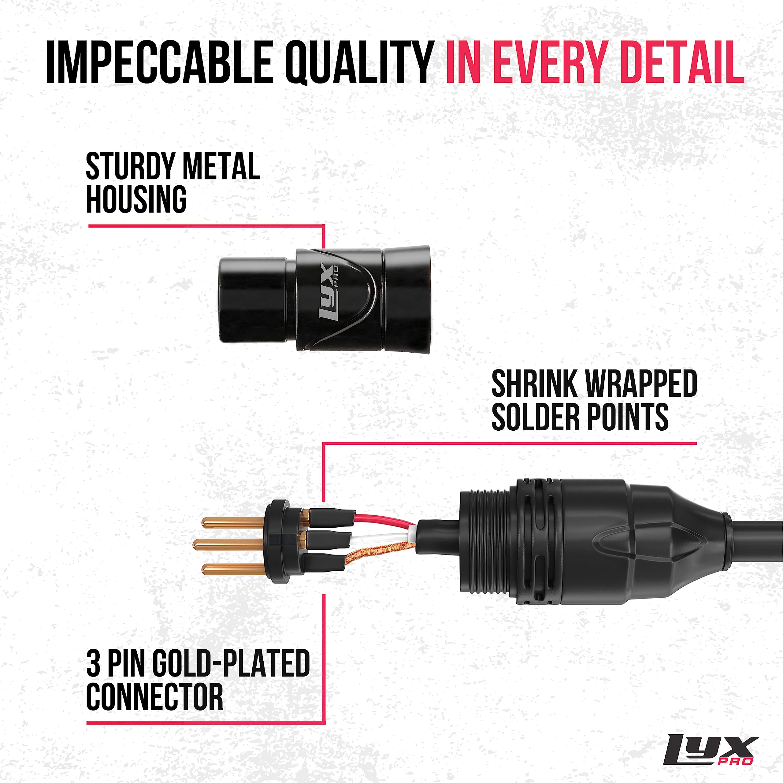 LyxPro Quad Series 100 ft XLR 4-Conductor Star Quad Balanced Microphone Cable for High End Quality and Sound Clarity, Extreme Low Noise, Black