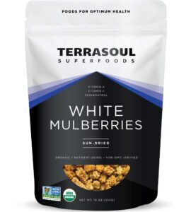 terrasoul superfoods organic sun-dried white mulberries, 2 lbs (pack of 2), sweet superfood snacking, smoothie booster, and nutrient-packed yogurt topping