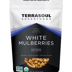 Terrasoul Superfoods Organic Sun-dried White Mulberries, 2 Lbs (Pack of 2), Sweet Superfood Snacking, Smoothie Booster, and Nutrient-Packed Yogurt Topping
