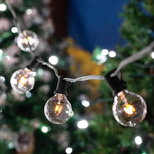 G40 Patio String Lights with 25 Clear Globe Bulbs - Hanging Garden String Lights - Vintage Backyard Patio Lights - Outdoor String Lights - Market Cafe String Lights - Black Wire - 25 Foot