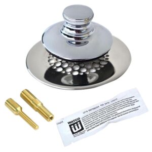 watco universal nufit push pull bathtub stopper with grid strainer and silicone, two pins in chrome plated
