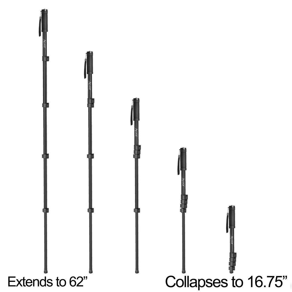 Acuvar 62' Inch Monopod with Integrated Safety Strap and 4 Section Extending Pole for All Digital Cameras, DSLR, Mirrorless, Compact Cameras, Camcorders & Cell Phones