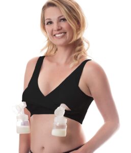 rumina's hands free classic pump&nurse adjustable pumping bra for all breast pumps, black m