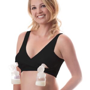 Rumina's Hands Free Classic Pump&Nurse Adjustable Pumping Bra for All Breast Pumps, Black M