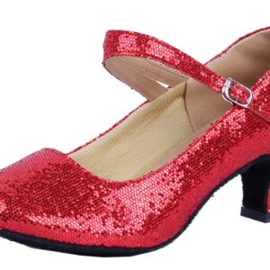 Honeystore Women's Soft Ground Mary Jane Glitter Dance Shoes Red 8 B(M) US