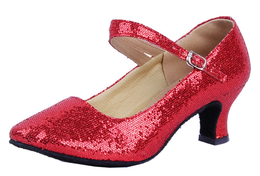 Honeystore Women's Soft Ground Mary Jane Glitter Dance Shoes Red 8 B(M) US