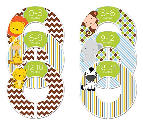 6 Safari Animals C180 Baby Boy Nursery Clothing Size Closet Dividers