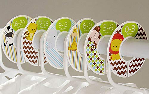 6 Safari Animals C180 Baby Boy Nursery Clothing Size Closet Dividers