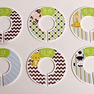 6 Safari Animals C180 Baby Boy Nursery Clothing Size Closet Dividers