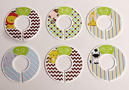 6 Safari Animals C180 Baby Boy Nursery Clothing Size Closet Dividers