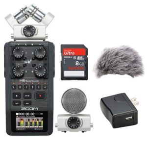 zoom h6 6-track handy recorder bundle with universal windscreen, power adapter and memory card (4 items)