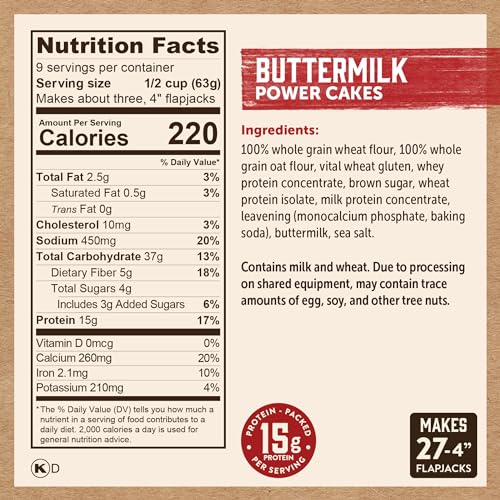 Kodiak Cakes Protein Pancake Power Cakes, Flapjack and Waffle Baking Mix, Buttermilk, 20 Oz, (Pack of 6)