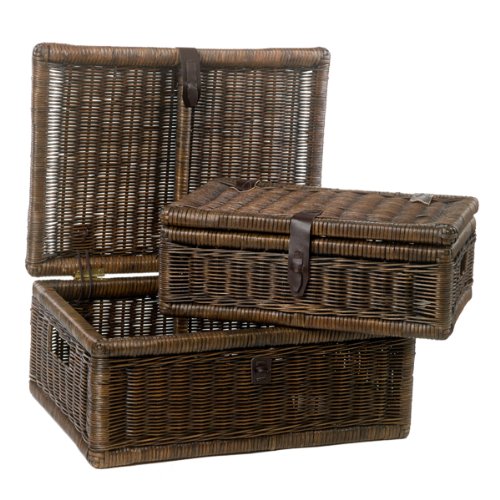 The Basket Lady Covered Wicker Storage Basket Nested Set of 2 Antique Walnut Brown