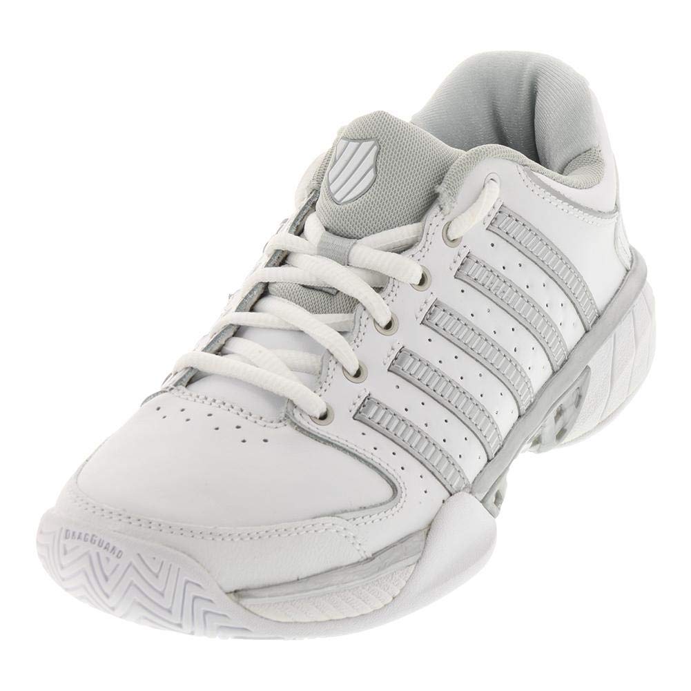 K-Swiss Women's Hypercourt Express Leather Tennis Shoe, White/Silver/Glacier Gray, 9 M