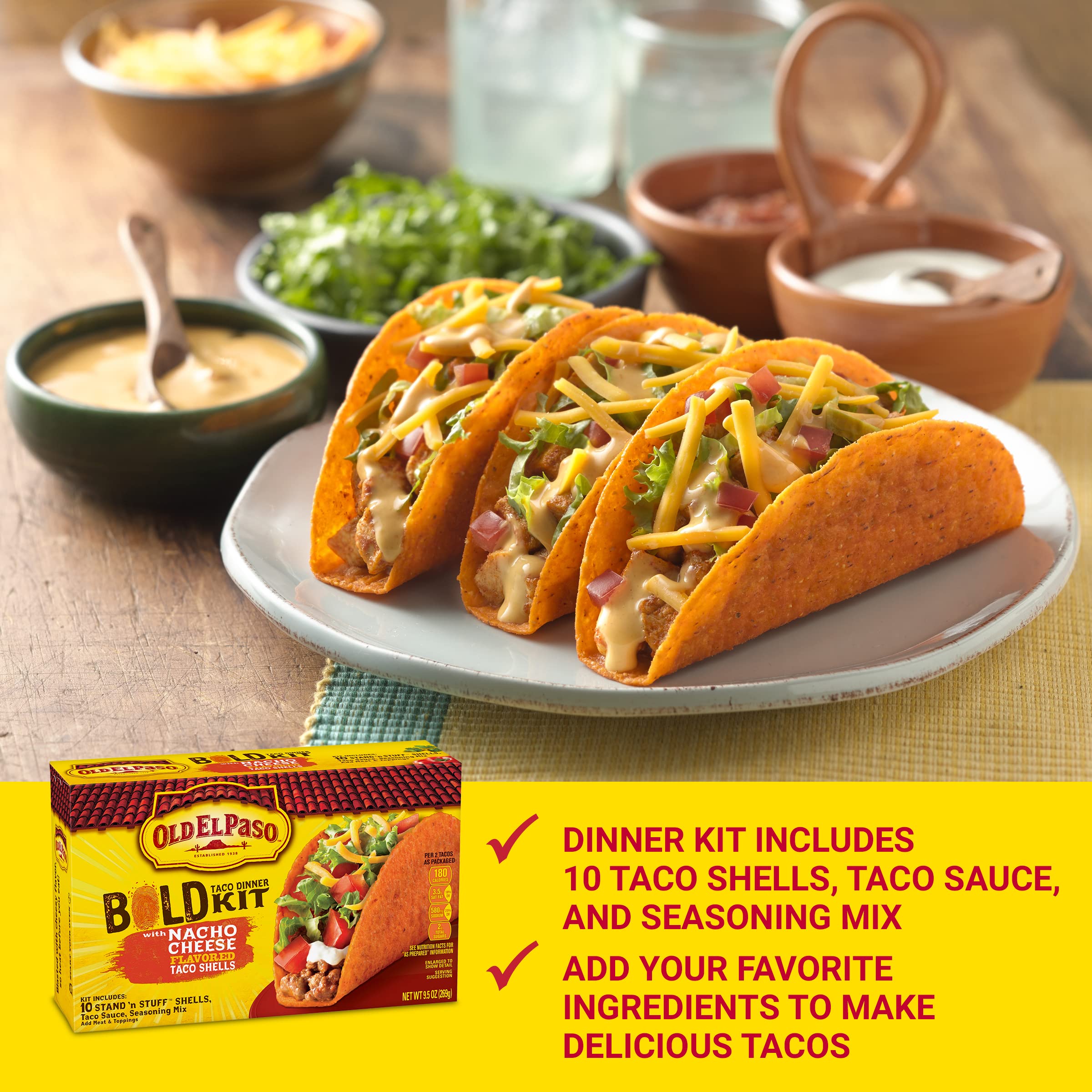 Old El Paso Stand 'N Stuff Bold Nacho Cheese Flavored Taco Dinner Kit, 9.5 oz.