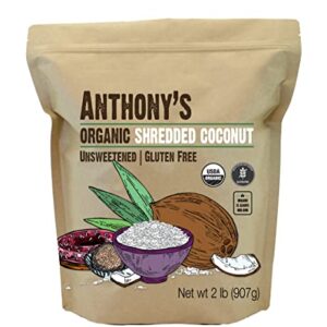 Anthony's Organic Shredded Coconut, 2 lb, Unsweetened, Gluten Free, Non GMO, Vegan, Keto Friendly