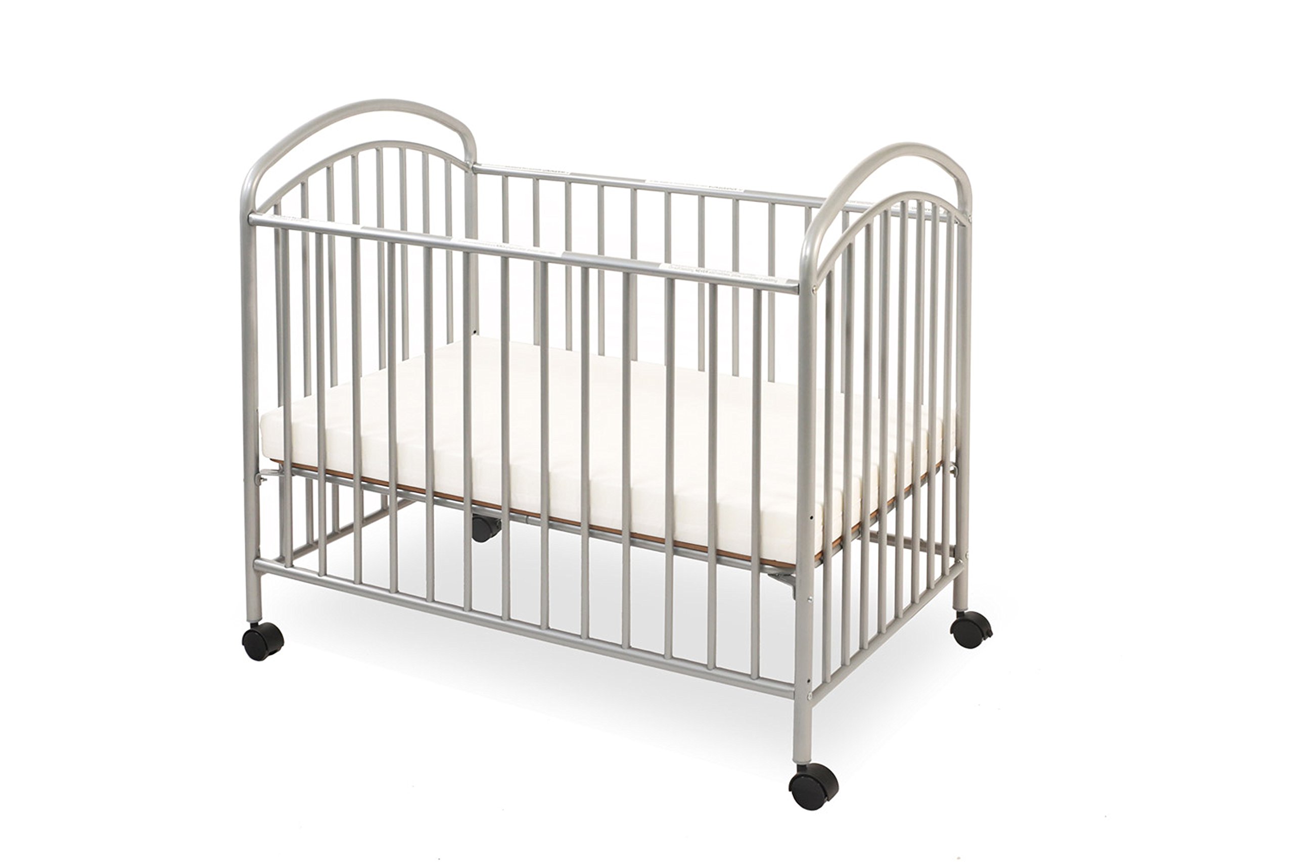 LA Baby Classic Arched Compact Size Metal Non-Folding Crib, White