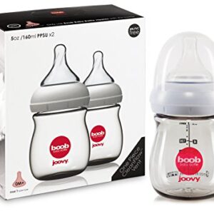 Joovy Boob Baby Bottles Made from Durable, Medical-Grade PPSU with CleanFlow Vent Technology to Prevent Nipple Collapse, Negative Pressure, and Colic Symptoms (5oz, 2pk)