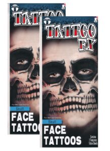 day of the dead skeleton skull full face temporary tattoo kit - 2 complete kits