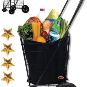 Extra Large Heavy-Duty Black Folding Utility Cart Folds Up Rolling Storage Shopping Carrier from SCF (Black) with Bonus Liner